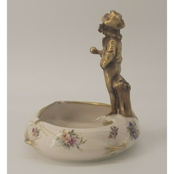 Bronze Austrian Teplitz Amphora Porcelain Bowl with Boy Flowers 8" c.1892-1905 - Picture 3 of 8